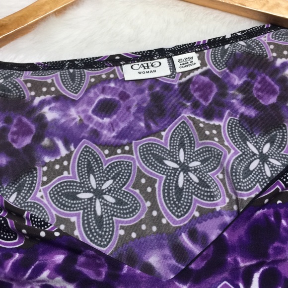 Cato purple floral printed v neck blouse - Picture 4 of 8